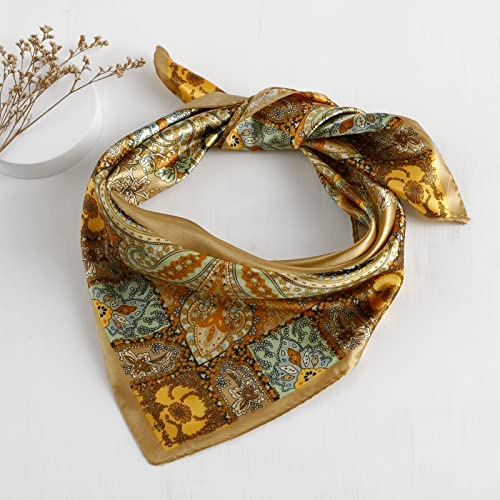 QBSM Womens 23.6 inch Satin Silk Feeling Formal Square Neck Scarf Head Hair Wraps Kerchief - color: Cashew-camel