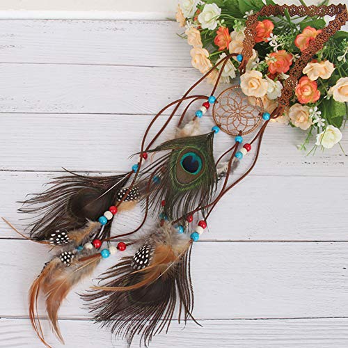 WLBON Halloween Boho Feather Headband Hippie Indian Hair Hoops Bands Tassel Bohemian Headpiece Hairband Women Christmas Wedding Holiday Festival Masquerade Cosplay Dress Up Birthday Party Accessories - color: Dreamcatcher