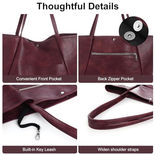 Large Tote Bag for Women Work 25L Travel Vegan Leather Ladies Handbags Weekender Purses - color: Ae-dark Red