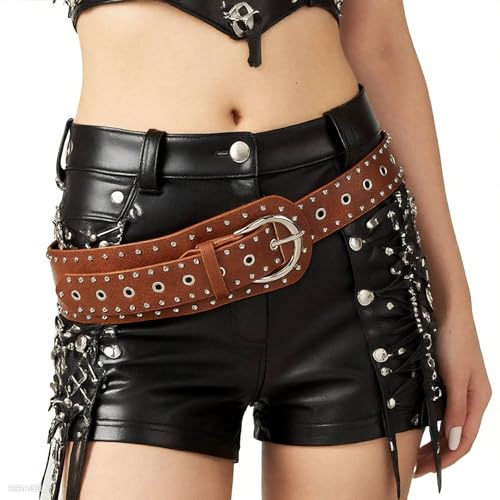 MILAKOO Vintage Punk Leather Waist Belt for Women 80s Goth Costume Cinch Belts Ladies Western Belt for Jean - color: B2: Brown