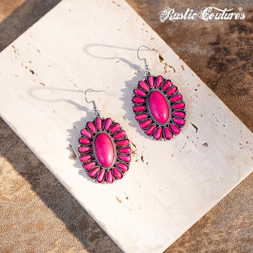 Rustic Couture's Western Earrings for Women Cowgirl Country Concho Dangling Western Statement Jewelry - color: J-Hot Pink