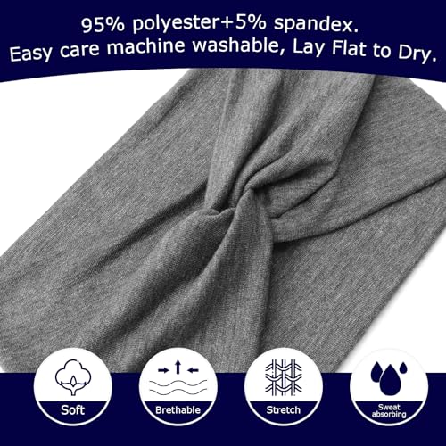 AQOKKA Extra Wide Headbands for Women Large Turban Headband Non Slip Boho Elastic Hairband Hair Twisted Knot Head Bands Accessories - color: 4 Pcs Solid: Navy Blue, Black, Dark Grey, Light Grey