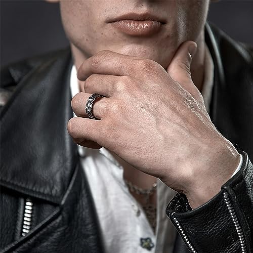 RIOSO 12Pcs Vintage Rings for Men Cool Adjustable Angel Wings Ring Goth Punk Open Ring Set