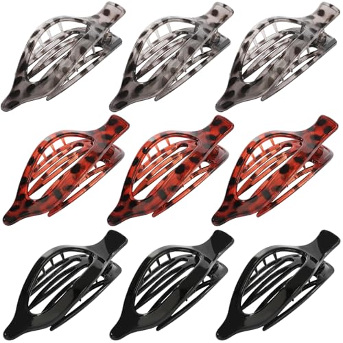 9 Pack Flat Hair Clips for Women, Matte Claw Clips for Thick & Thin Hair (Tortoise) - color: Tortoise-Regular