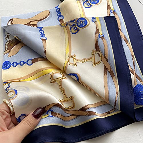 FEIBOON Mulberry Silk Scarfs Neck Scarf 21" Small Square Scarfs hair scarf bandana Neckerchief Headscarf for Women - color: Blue White Yellow Classic