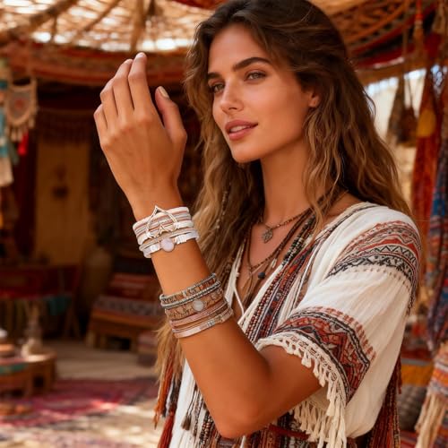 Long tiantian Leather Bracelets for Women Warp Bracelet Stackable Boho Layered Bracelet Chunky Heart Trendy Birthday Gifts for Her - color: A7:Bracelet for Women(White)