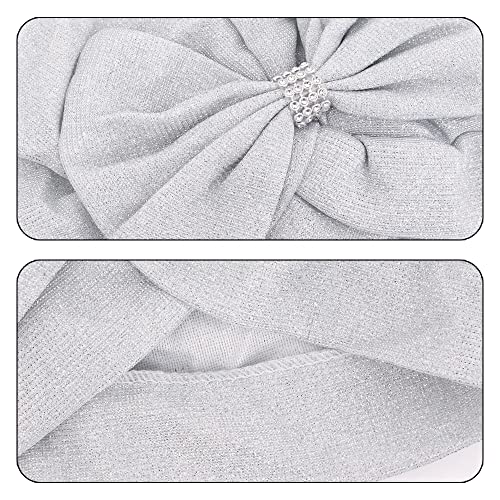 Erinaco Women Sparkle Sequin African Turban Bow Knot Pre-Tied Cap Pleated Ruffle Bonnet Beanie Hat Headwrap Skull Caps - color: Glitter White