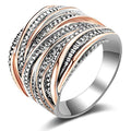 Mytys 2 Tone Intertwined Crossover Statement Ring Fashion Chunky Band Rings for Women Wide Index Finger Rings Costume Jewelry - color: Rose gold and silver