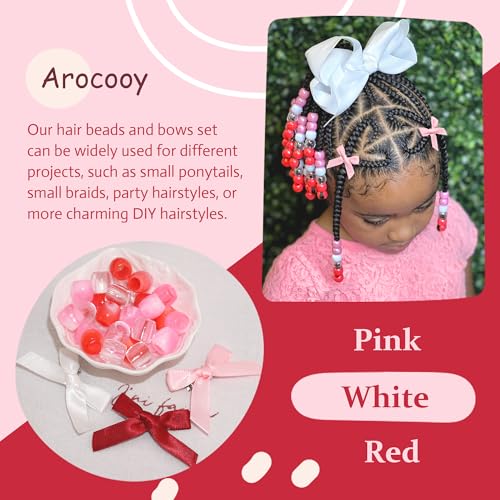 Valentine’s Day Large Hair Beads 45PCS Bow Hair Clips Acrylic Beads for Braids Satin Small Hair Bows Cute Loc Hair Accessories for Women Girls - color: White