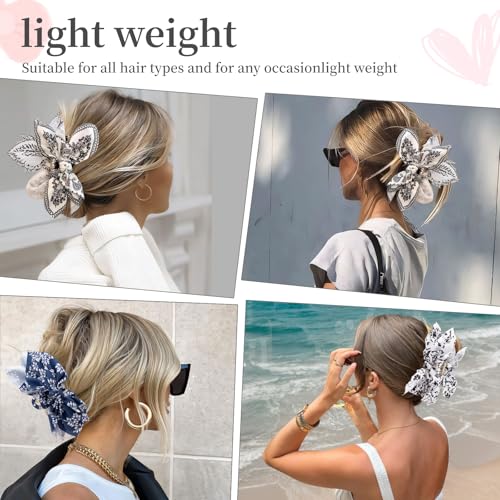 Bow Claw Clips Bow Hair Clips Blue White 3PCS Big Hair Bows for Women Butterfly Styling Large Hair Clips for Thick Hair for Girls Hair Accessories for Teen - color: 3PC-White Paisley+Blue Floral+White Floral