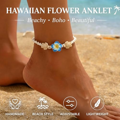 Long tiantian Gold Anklet Bracelet for Women Flower Anklet Summer Beach Vacation Jewelry Gift Boho Chic Foot Chain - color: blue