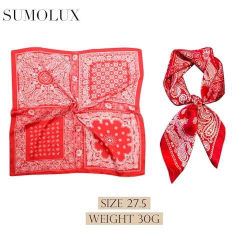 Sumolux Head Hair Scarf for Women Like Satin Silk Scarf Bandana Hair Wrapping Night Large Square Scarves 27.5" - color: Red Cashew Nuts