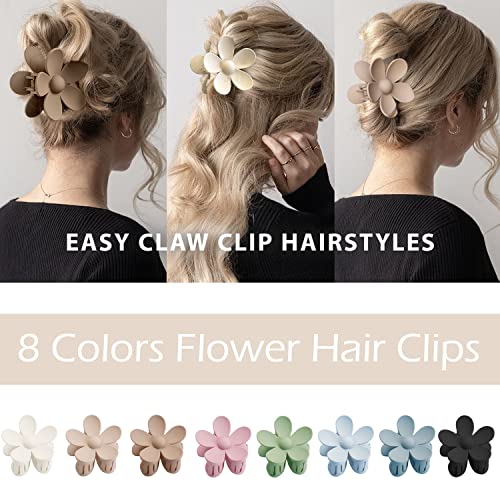 Flower Hair Clips 8PCS Hair Claw Clips For Women Thick Hair Matte Large Claw Clips Hair Jaw Clips Cute Big Dasiy Hair Clips Non Slip Strong Hold For Women Thin Hair, Hair Accessories For Women Girls Gifts 8 Colors - color: Pink, Blue, Light blue, Coffee,