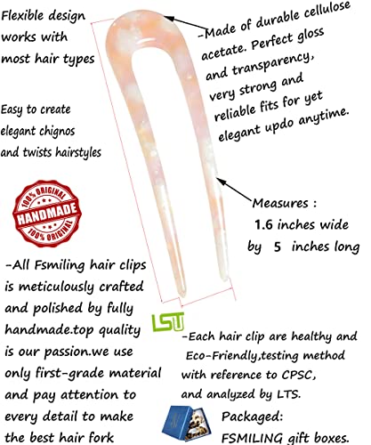 French Hair Pins Tortoise Shell French Hair Forks U Shaped French Pins 2 Prong Hair Sticks Acetate Chignon Pin for Women Hairstyle Accessories 2 Pack - color: u pins hair 2 pack