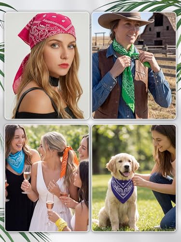 Unittype 48 Pieces Paisley Bandana Novelty Unisex Cowboy Headband Sports Bandannas Scarf Outdoor for Western Party Costume - color: Hot Pink,light Green,orange,neon Yellow,light Blue,dark Purple, style: Classic