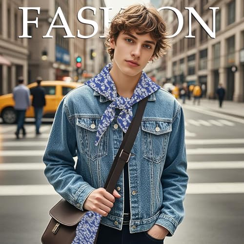 27.16'' Bandanas for Men, Cotton Mens Head Scarf with Flower Pattern Floral Hair Bandana Headband for Daily Casual - color: Blue