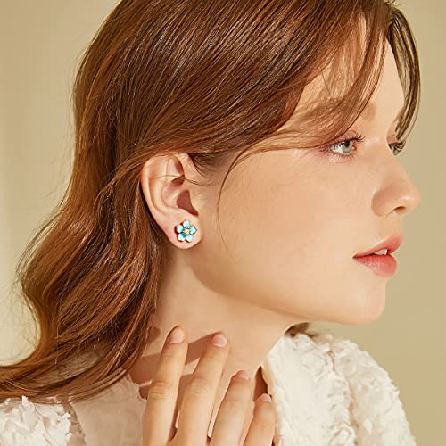 Pink Flower Earrings for Women, 925 Sterling Silver Stud Earrings, Cute Plumeria Earrings For Women, Cherry Blossom Hypoallergenic Stud - color: *Blue