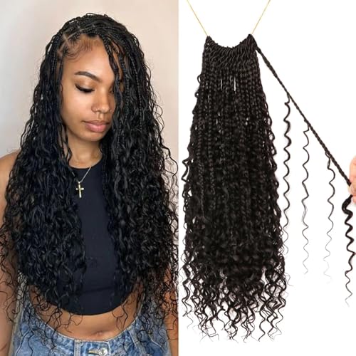 Goddess Boho Box Braids Crochet Hair-8 Packs 18 Inch Crochet Box Braids for Black Women Pre Looped (1B#, 18 Inch(Pack of 8)) - color: 1B#, size: 18 Inch (Pack of 8)