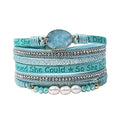 Artilady Leather Wrap Bracelets for Women - Pearl Bracelets Handmade Clasp Bangle Bracelet with Beads Jewelry Gift for Women and Mother - style: So She Did, Blue