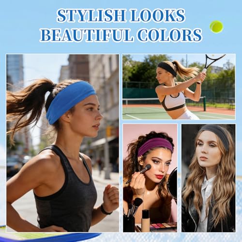 YARIEW 6Pcs Headbands Paisley Bandanas Head Bands Sweat Band Hair Wrap Headwrap Fashion Boho Wide Thick Workout Yoga Elastic Headbands Mens Cooling Running Sports Headband Sweatbands for Women and Men - color: Dark Gray, Brown, Maroon, Light Blue, Dark Gr