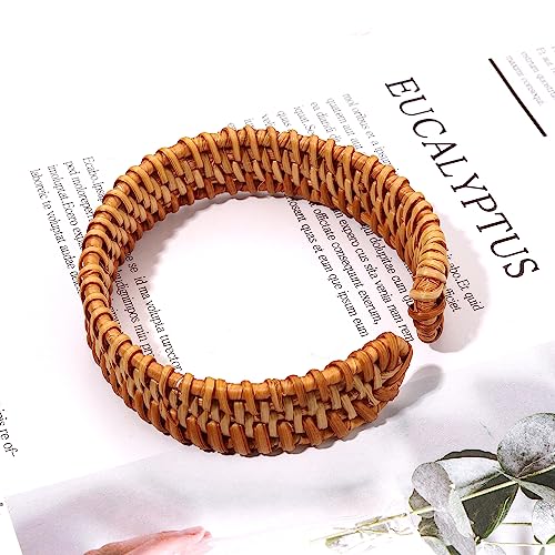 Rattan Bracelet Handmade Lightweight Straw Wicker Braid Cuff Bangle Bracelet Statement Adjustable Bohemian Rattans Woven Chunky Bracelets for Summer Wrist Jewelry - style: F Thin Rattab Cuff Bracelet