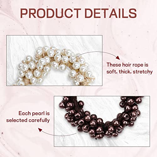 Dizila 12 Pack Stretchy Bling Glitter Sparkly Pearl Hair Ties Scrunchies Beaded Hair Elastics Decorative Thin Thick Hair Ponytail Holders Bracelet Hair Ropes Bands Beautiful Accessories for Women Girl
