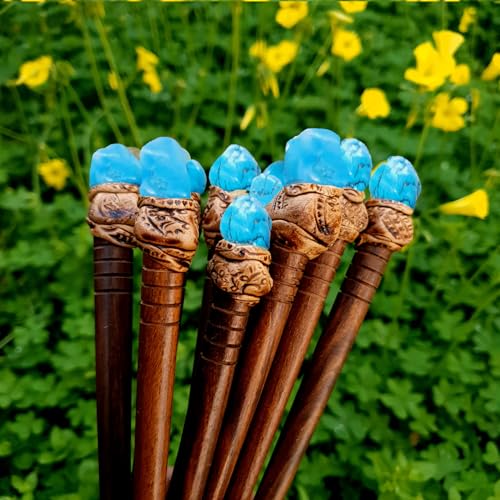 Natural Tumbled Healing Gemstone Crystal Wooden Hair Stick Handmade Gifts Boho Reiki by Smoky Quartz (Turquonite Magnesite) - color: Turquonite Magnesite