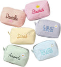 Personalized Makeup Bag Pouch with Embroidered Name for Women Girls Bride | Cute Small Seersucker Custom Monogrammed Initial Cosmetic Toiletry Bag with Zip for Travel Bridesmaid