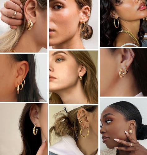 36 Pairs Gold Hoop Earrings Set for Women, Chunky Gold Earrings Multipack, Trendy Silver Hoop Earring Pack Jewelry - color: Style2-gold