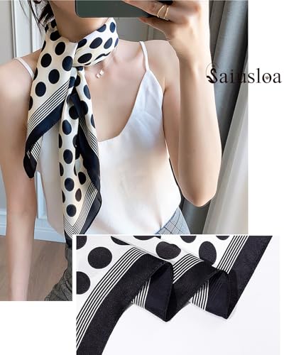 Saiusloa Neck Scarf For Womens Silky Head Scarves Hair Bandanas Square Scarf Fashion Accessories lightweight - color: 2-black Flecks