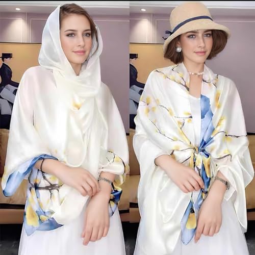 vimate 100% Large Silk Feeling Scarf-Women's Fashion Long Mulberry Silk Satin Neck Scarf Sunscreen Shawl Wrap Headscarf - color: Style 22