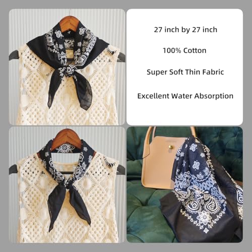 Bandana Single Pack Soft Thin 27 inch Cotton Paisley Extra Large Headwear - color: Black