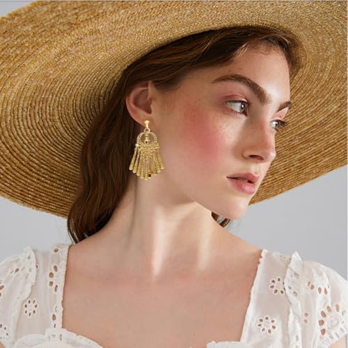 Indian Jingle Bell Dangling Chandelier Clip on Earring Boho Ethnic for Women Bollywood Traditional Gypsy Bohemian Gold Plated Long Tassel Dangle Drop Festival Holiday Party Non Pierced Ears Jewelry
