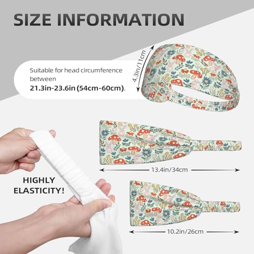 Cute Mushroom Bunny Floral Print Headband for Women - Light Blue Elastic Hair Band for Daily Wear, Yoga, Workout - color: 24