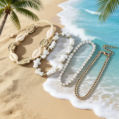 Waeceip Beach Ankle Bracelets For Women Summer Boho Anklets For Women Seashell Beaded Anklets Summer Jewelry Beach Vacation Accessories - color: shell with 4