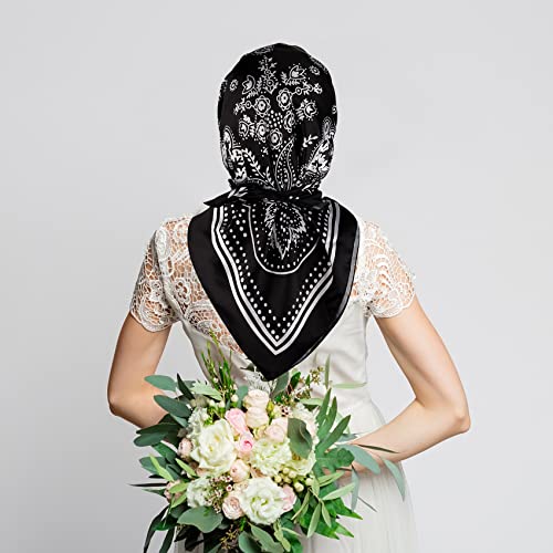 NZKNP Silk-Like Head Scarf - Women's Bandana Wraps - color: 35-black, size: 35"*35"