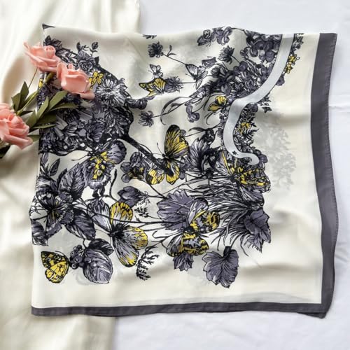 Julunar Silk Like Head Scarf for Women - Satin Large Hair Scarves - 35" Square Silk Hair Wrap for Sleeping with Gift Packed - color: A026-1 Butterfly Grey