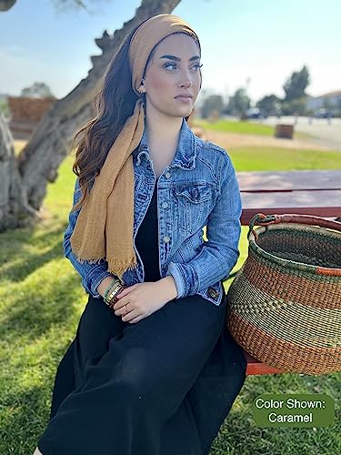 Humble Hilo Womens Woven Bohemian Style Gauze Scarf,Shawl, Head Wrap Fringed Edge Lightweight, Long Folds Small - color: Brown