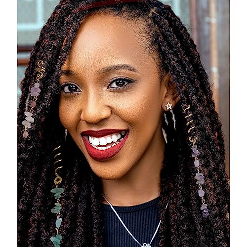 FRDTLUTHW Colored Natural Stone Pendant Hair Jewelry for Braids, Crystal Dreadlock Accessories for Women(pack of 6) - color: 6PCS,Green,Pink,Purple