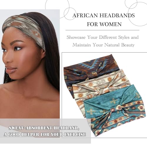 Boho Thick Hairbands for Women Stretchy Non-Slip Hair Bands African Knotted Twist Headwrap Workout Yoga Sports Stylish Turban Headband Hair Accessories (Pack of 3) - color: Headbands 2