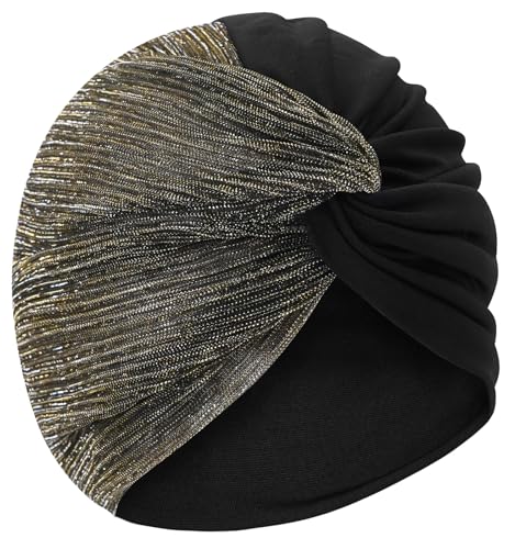 XYIYI Chemo Headwear Turban for Women, Cancer Patients Head Wrap Cover Hat for Hair Loss - color: Black Gold