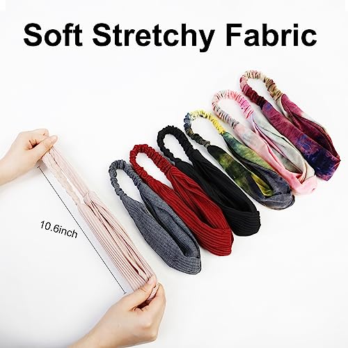 Huachi Boho Headbands for Women - Tie Dye Soft Elastic Turban Hair Wraps, Summer Hair Accessories for Girls - color: Tie Dye Plus Solid Colors