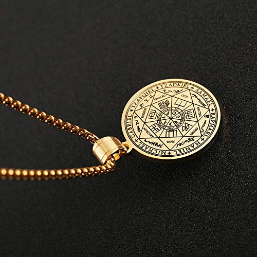 HZMAN Vintage Stainless Steel The Seal of The Seven Archangels Pendant Necklaces 22+2“ Chain - color: Gold