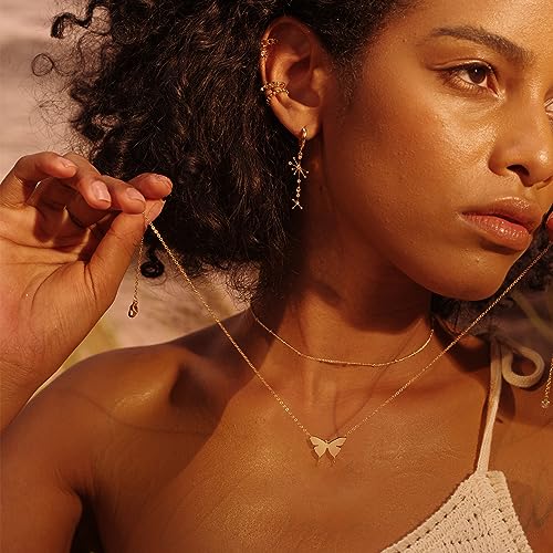 Fettero Animal Necklaces for Women 14K Gold Plated Charm Snake Necklace Elephant Bird Cat Butterfly Pendant Cute Dainty Necklace Jewelry - style: Butterfly C / Gold
