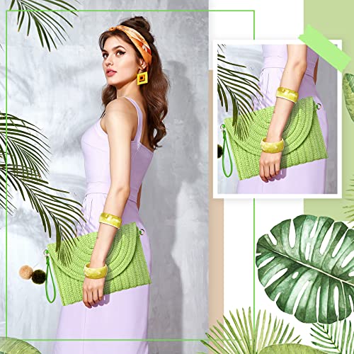 Frienda Straw Purses for Women Straw Clutch Crossbody Bag Summer Beach Shoulder Bag Woven Envelope Wallet Handbags - color: Green