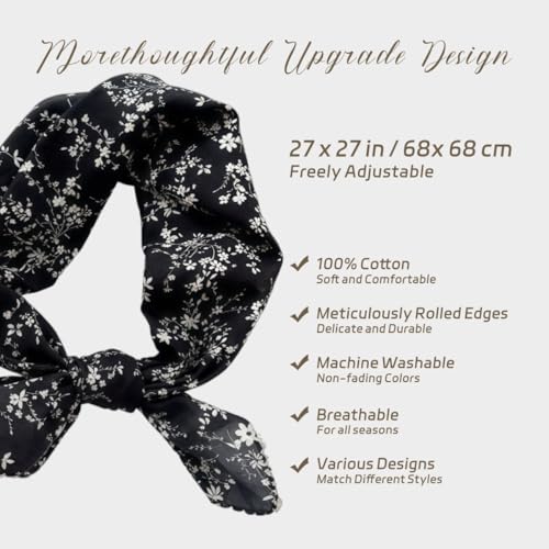 Cotton Bandana,Large Bandanas for Women,Head Coverings for Women,Head Scarf Handkerchief, Square Headband 27" x 27" - color: 27-12-floral-black