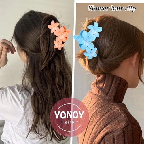 YONOY 6Pcs Flower Hair Clips for Women,Non-Slip Matte Flower Hair Clips for Women,Hawaiian Clip Large Plumeria Banana Cute Clip Beach Hair Accessories (Frosted gradient color) - color: Color B