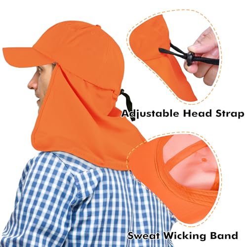Tirrinia Wide Brim Sun Hat with Neck Flap for Men & Women, Breathable Hiking Fishing Safari Hat, Outdoor UV Protection Cap - color: Orange