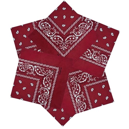 MDSTYLE 6 Pack 100% Cotton Bandanas 22” x 22" for Men & Women Paisley Handkerchief Headband Scarf Bandana - color: Burgundy