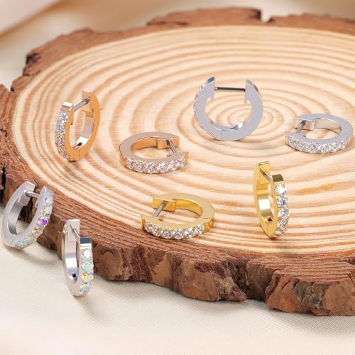 Limerencia Hypoallergenic Implant Grade Titanium G23 Huggie Hoop Earrings, 5A Cubic Zirconia Pure Titanium F136 Hoops for Women Sensitive Ears - color: Aurora Borealis